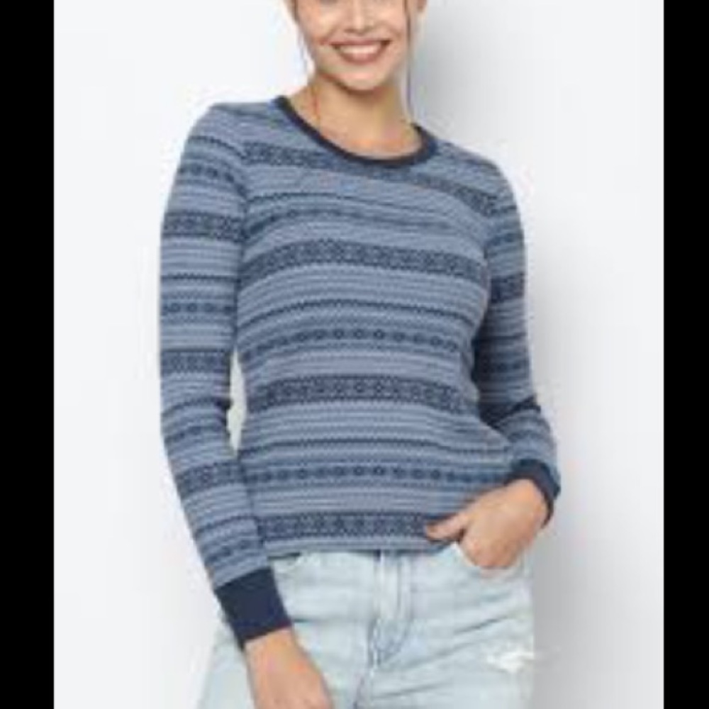 AMERICAN EAGLE Women Blue Long-Sleeve Thermal T-Shirt | L